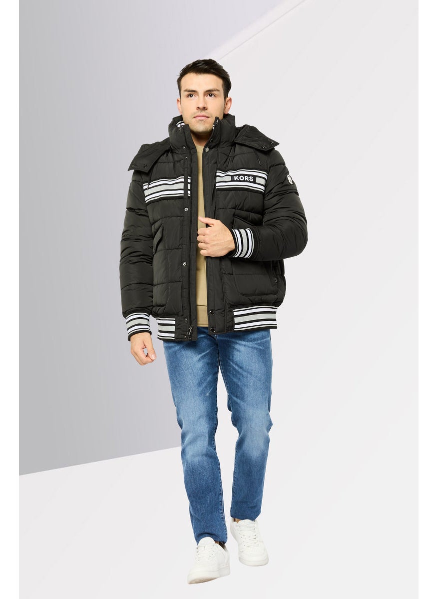 Men Quilted Puffer Jacket, Black