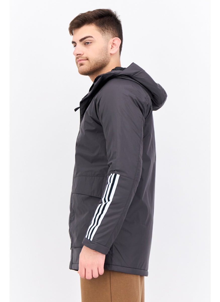 Men Sportswear Fit Brand Logo Outdoor Jacket, Black/Grey