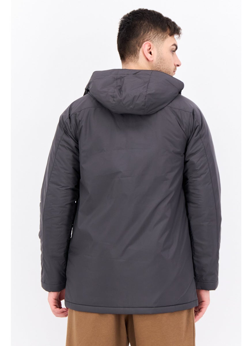 Men Sportswear Fit Brand Logo Outdoor Jacket, Black/Grey