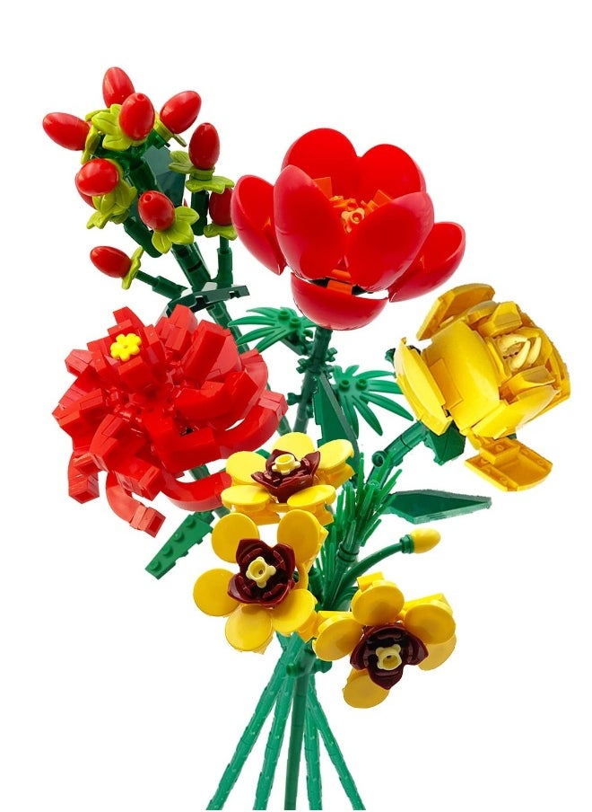 Adult Flower Building Kit - 494pcs Camellia Bouquet Building Blocks Set for Home Decor & Gifts, Artificial Floral Collection