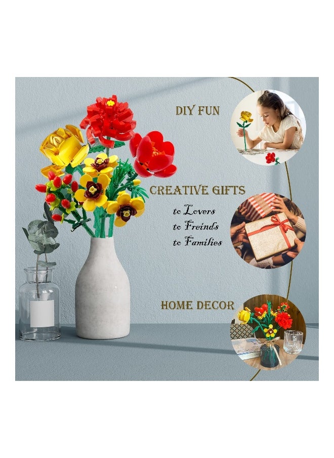 Unique 494pcs Camellia Bouquet Building Block Set - Creative Flower Building Kit for Adults, Ideal for Home Decor & Special Gifts, Perfect for Botanical Lovers