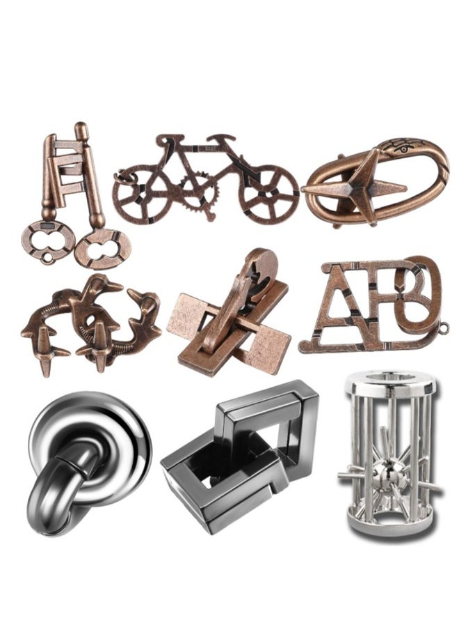 9 Pcs Metal Puzzles, Steel Brain Teaser Puzzles, for Adults 3D Metal Puzzle for Adults Unlock Interlocking Puzzle, Adult Mind Puzzle Game,s IQ Education Puzzle Toys Smart Toy (Exquisite Style)