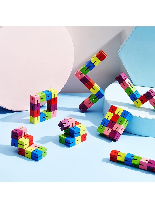 6 Pcs Wooden Fidget Toy Twist Block Cubes Puzzle Sensory Toys for Kids Birthday Party Gift and Supplies