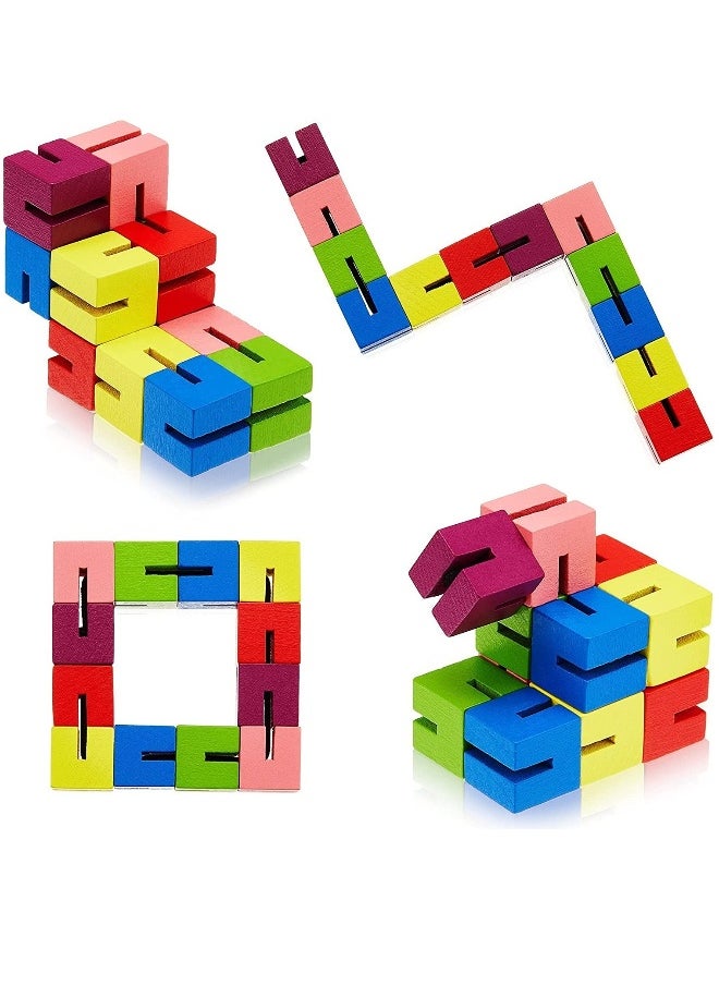 6 Pcs Wooden Fidget Toy Twist Block Cubes Puzzle Sensory Toys for Kids Birthday Party Gift and Supplies