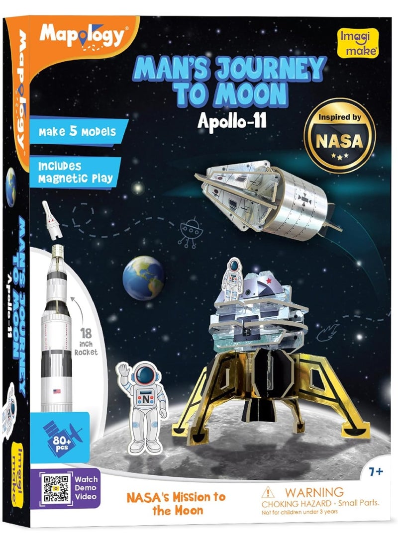 Man's Journey to Moon | Mission Apollo 11 | Rocket & Satellite Model Making Set | 3D Puzzle Toy for Kids | Astronaut & Space Kit | Birthday Gift for Girls & Boys