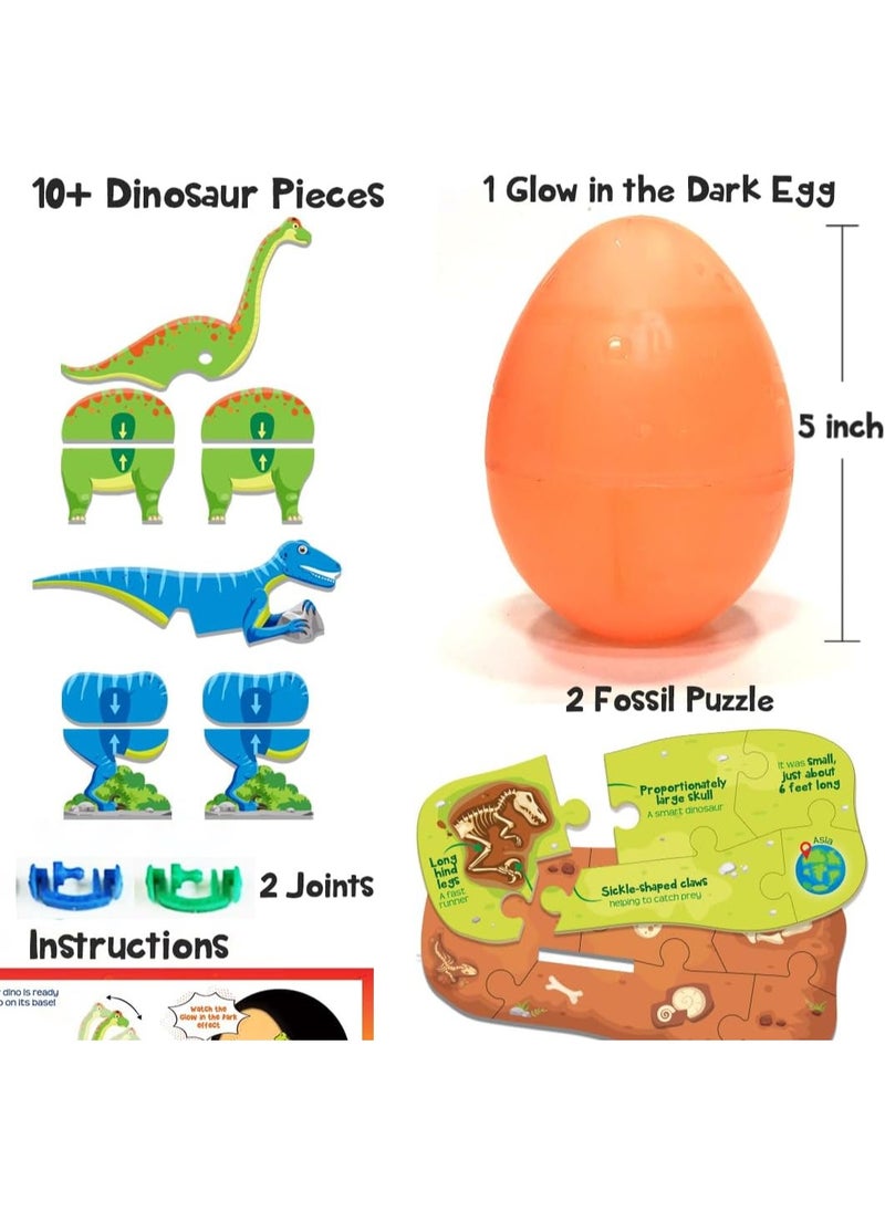 Mapology Glow in The Dark Dinos & Egg |3D Dinosaur Puzzle for Kids | Build and Play with Glowing Dinosaur Toys | Birthday and Return Gifts for Kids Ages 5,6,7,8,9