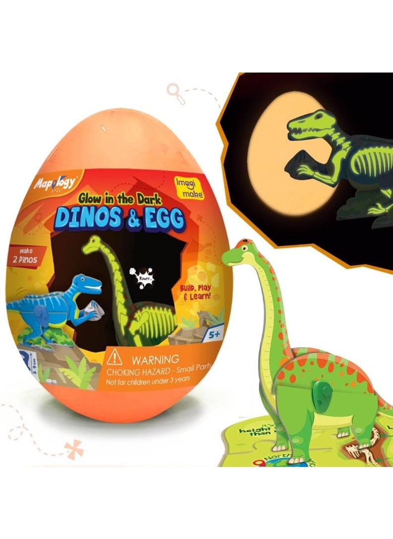Mapology Glow in The Dark Dinos & Egg |3D Dinosaur Puzzle for Kids | Build and Play with Glowing Dinosaur Toys | Birthday and Return Gifts for Kids Ages 5,6,7,8,9