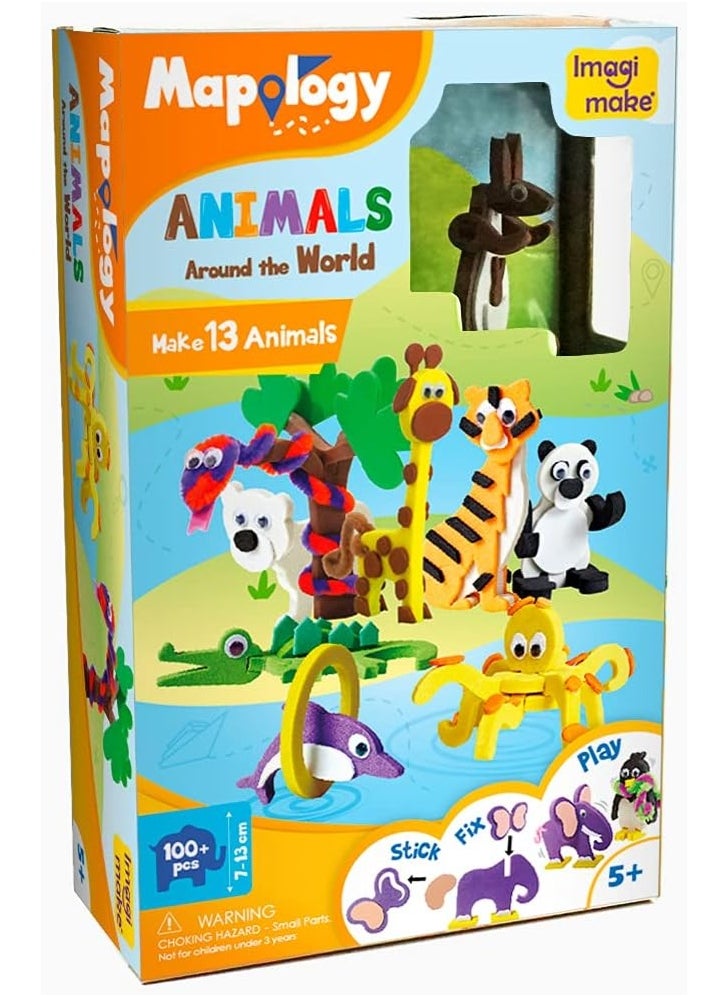 Mapology Animals Around The World | Make 13 Miniature Models | 3D Puzzle for Kids | Birthday Gift for Girls & Boys | Educational Toys for 5,6,7,8,9 Years