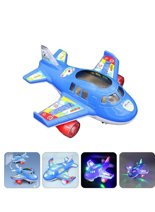 Electric Airplane Toy Air Transport Toy Action Model with Lights and Music for Kids Baby Birthday Gifts Without Battery Blue