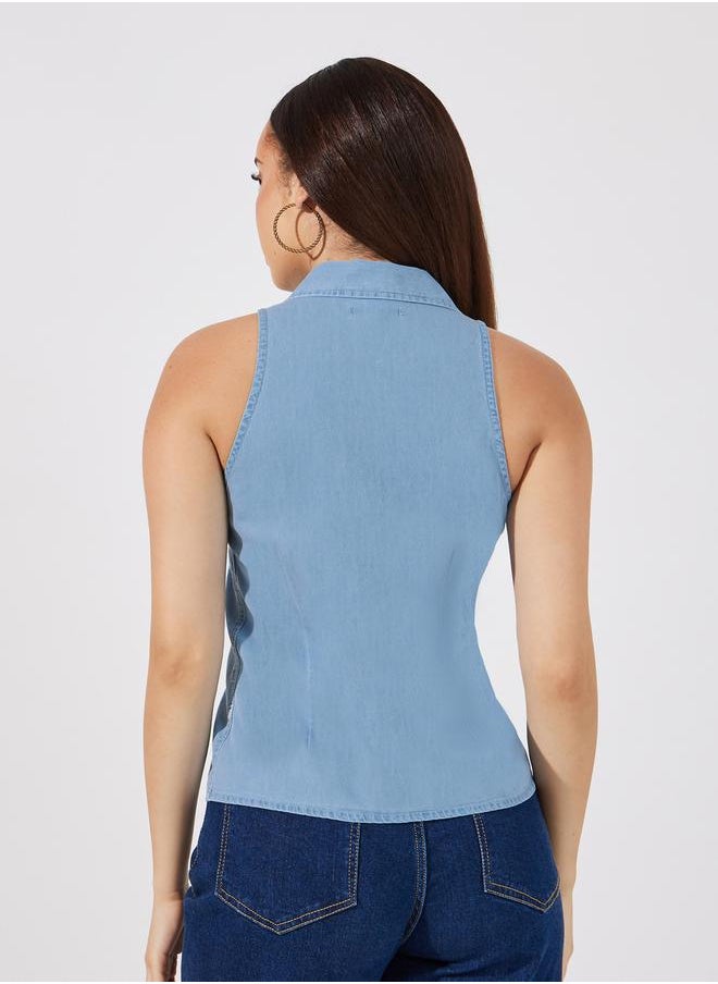 Regular Fit Sleeveless Denim Shirt