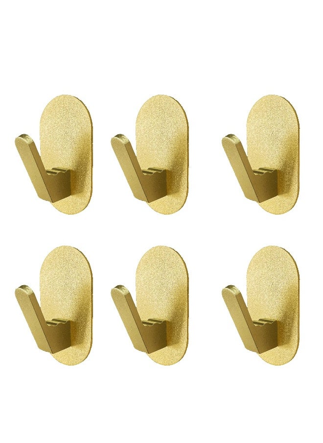 Heavy-Duty Adhesive Towel Hooks - 6 Pack for Bathroom, Kitchen, Glass, Tile & Mirror - No Tools Required, Stylish Gold Robe Holders for Easy Hanging