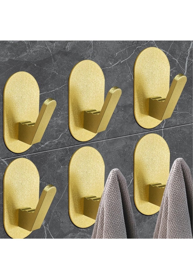 Heavy-Duty Adhesive Towel Hooks - 6 Pack for Bathroom, Kitchen, Glass, Tile & Mirror - No Tools Required, Stylish Gold Robe Holders for Easy Hanging
