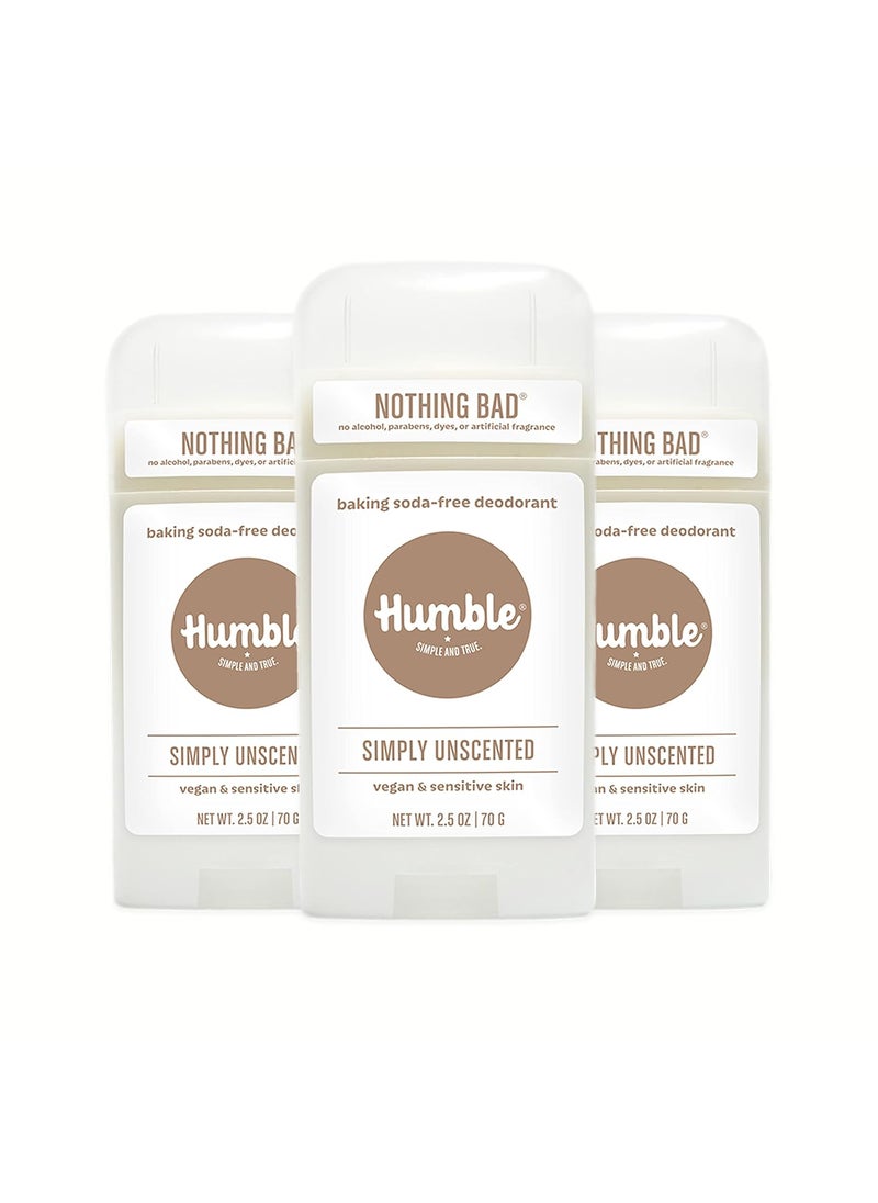 HUMBLE BRANDS Aluminum-Free Deodorant, Vegan and Cruelty- free, Formulated for Sensitive Skin, Simply Unscented, 2.5 Ounce (Pack of 3)