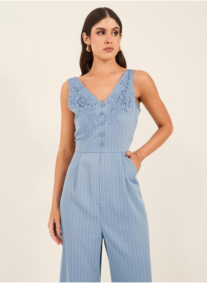 Sleeveless Striped Wide Leg Jumpsuit