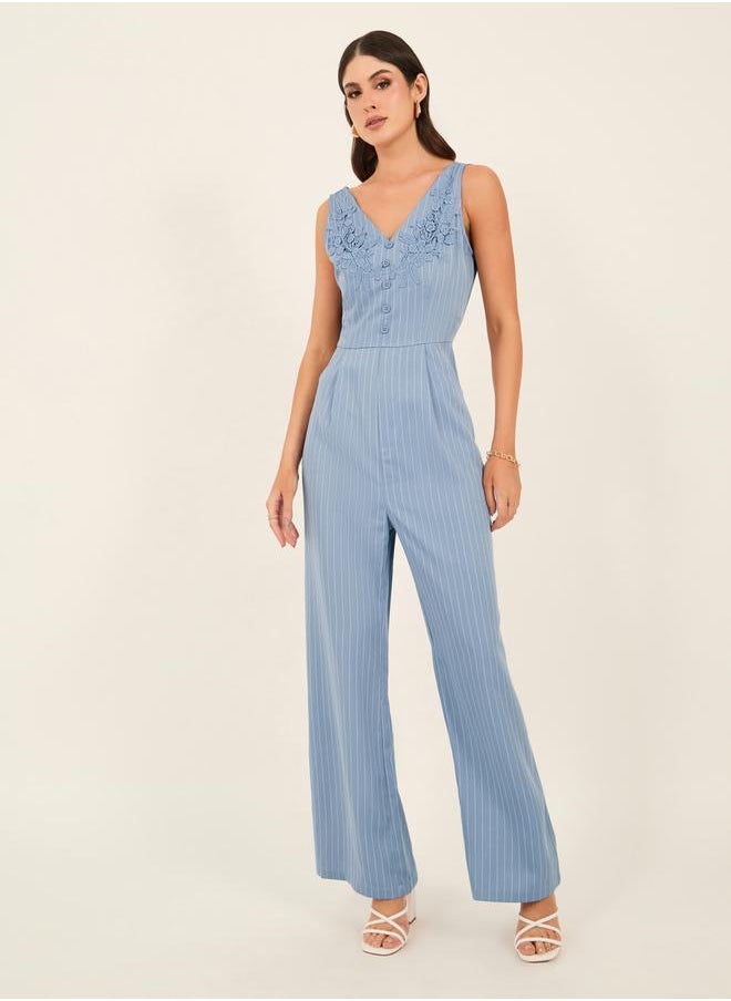 Sleeveless Striped Wide Leg Jumpsuit