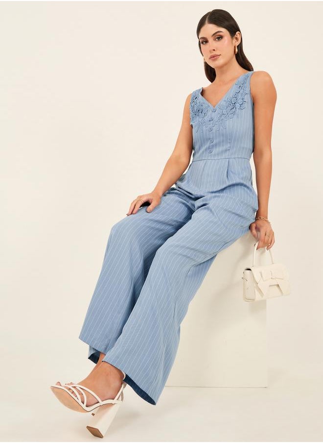 Sleeveless Striped Wide Leg Jumpsuit