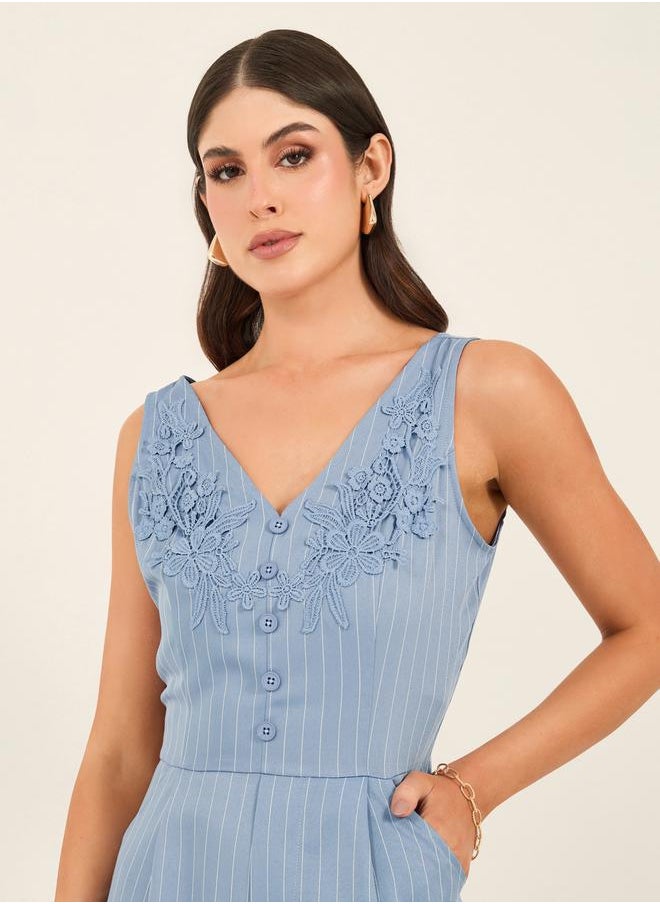 Sleeveless Striped Wide Leg Jumpsuit