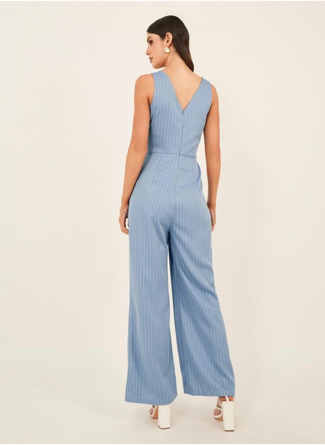 Sleeveless Striped Wide Leg Jumpsuit
