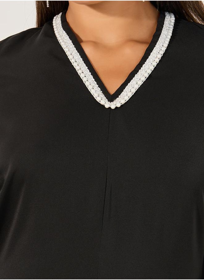 Embellished V Neck Wide Leg Cape Jumpsuit