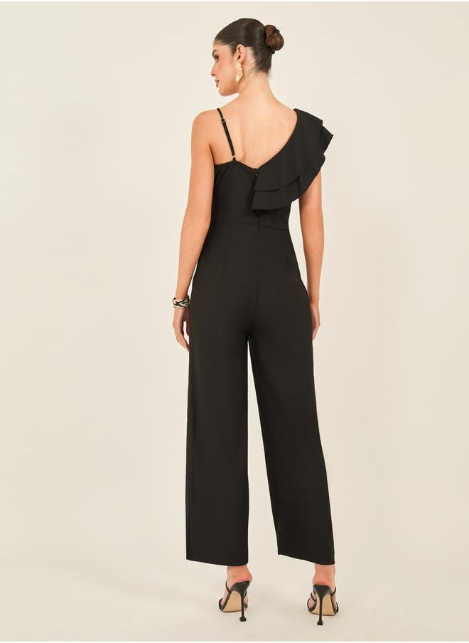 Wide Leg Ruffled Detail Jumpsuit