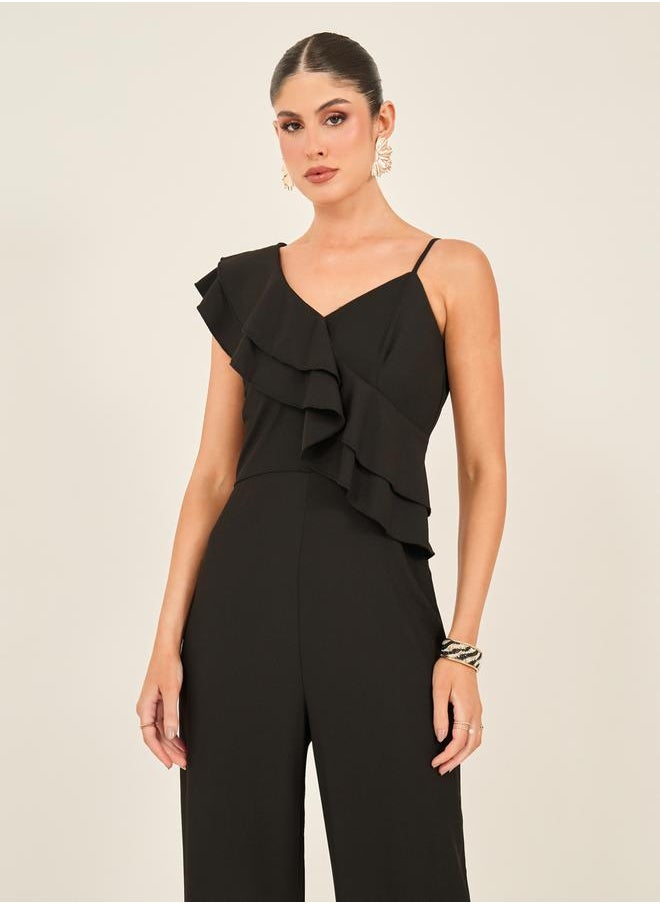 Wide Leg Ruffled Detail Jumpsuit