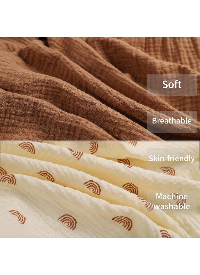 Onacosht Muslin Pack n Play Sheets Soft Breathable 100% Cotton Mini Crib Fitted Sheets Portable/Convertible Playard Mattress Cover 2 Pack for Baby Boy and Girl, Natural and Rainbow