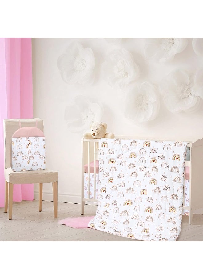 Rtteri 4 Pieces Baby Crib Bedding Set, Nursery Bedding Standard Size Soft Baby Bedding Set Including Crib Skirt, Blanket, Sheet and Diaper Stacker for Girls and Boys(Boho)