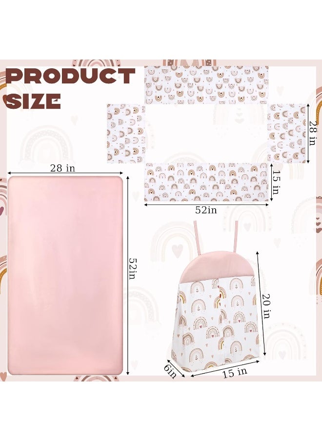 Rtteri 4 Pieces Baby Crib Bedding Set, Nursery Bedding Standard Size Soft Baby Bedding Set Including Crib Skirt, Blanket, Sheet and Diaper Stacker for Girls and Boys(Boho)