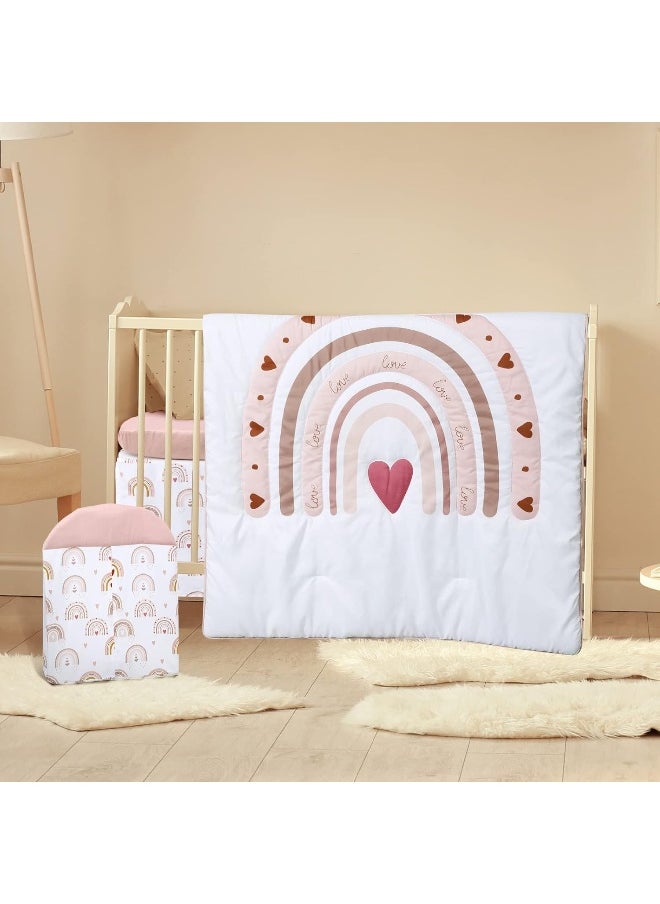 Rtteri 4 Pieces Baby Crib Bedding Set, Nursery Bedding Standard Size Soft Baby Bedding Set Including Crib Skirt, Blanket, Sheet and Diaper Stacker for Girls and Boys(Boho)