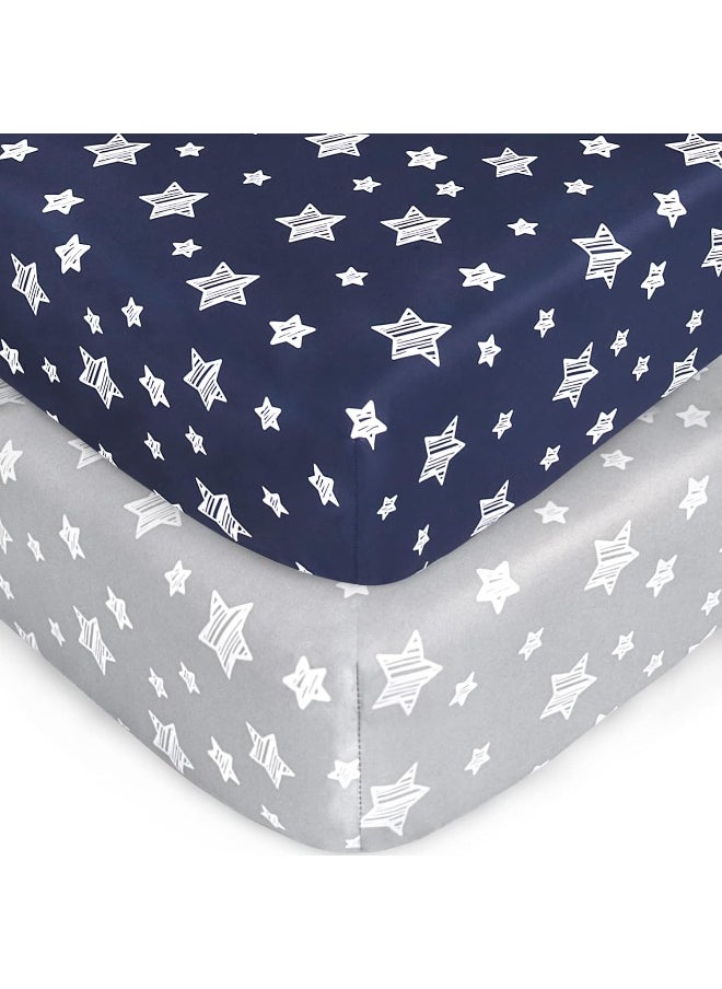 Moonsea Crib Sheets for Boys or Girls 2 Pack, Fitted Crib Sheet for Standard Size Crib and Toddler Mattresses, Soft and Breathable Material, Grey & Navy