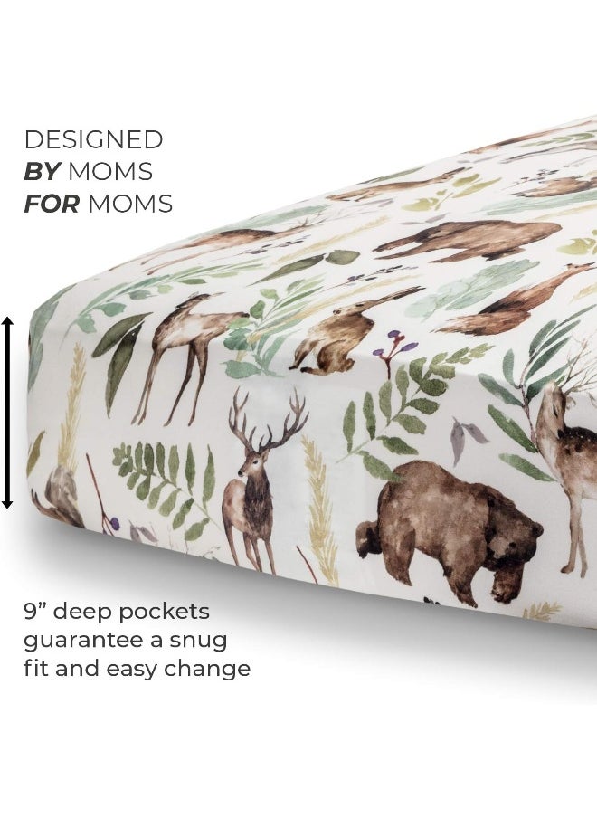 Pobibaby - Premium Single Fitted Baby Boy Crib Sheets for Standard Crib Mattress - Ultra-Soft Cotton Blend, Safe and Snug, and Stylish Woodland Crib Sheet (Wildlife Animal)