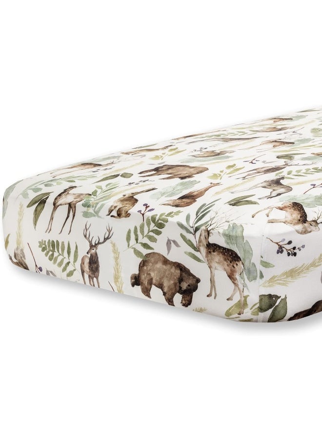 Pobibaby - Premium Single Fitted Baby Boy Crib Sheets for Standard Crib Mattress - Ultra-Soft Cotton Blend, Safe and Snug, and Stylish Woodland Crib Sheet (Wildlife Animal)