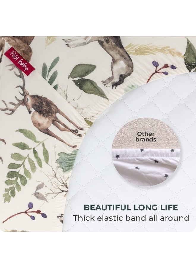 Pobibaby - Premium Single Fitted Baby Boy Crib Sheets for Standard Crib Mattress - Ultra-Soft Cotton Blend, Safe and Snug, and Stylish Woodland Crib Sheet (Wildlife Animal)