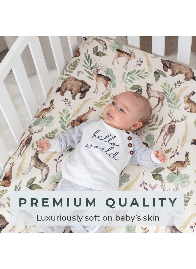 Pobibaby - Premium Single Fitted Baby Boy Crib Sheets for Standard Crib Mattress - Ultra-Soft Cotton Blend, Safe and Snug, and Stylish Woodland Crib Sheet (Wildlife Animal)