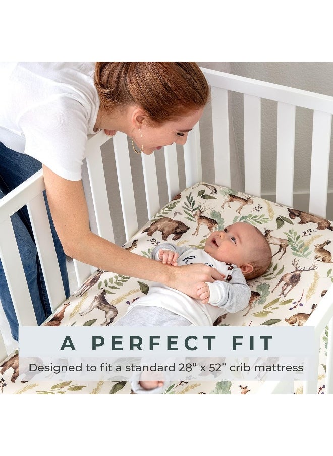 Pobibaby - Premium Single Fitted Baby Boy Crib Sheets for Standard Crib Mattress - Ultra-Soft Cotton Blend, Safe and Snug, and Stylish Woodland Crib Sheet (Wildlife Animal)