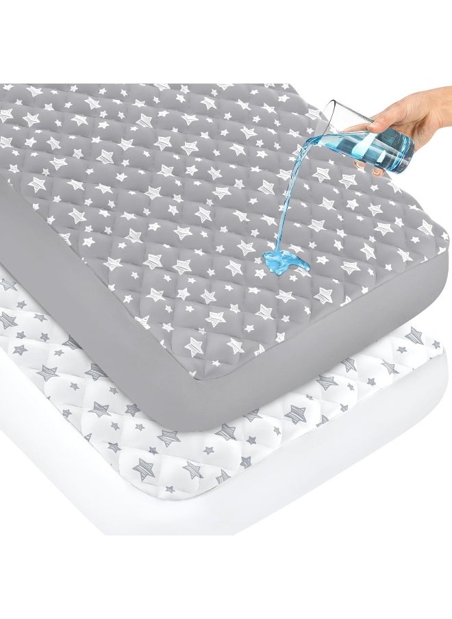 Moonsea Crib Mattress Protector Waterproof 2 Pack Quilted Crib Mattress Pad Cover, Extra Soft Breathable Toddler Mattress Pad Cover - 28” x 52”