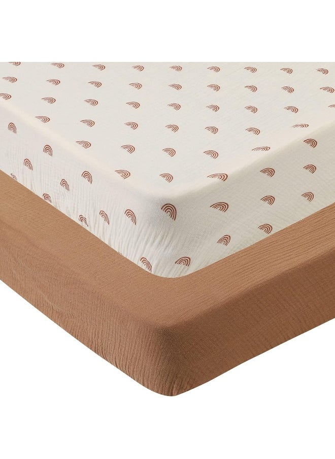 Onacosht Muslin Crib Sheets Soft Breathable 100% Cotton Toddler Bed Fitted Sheets Standard 28