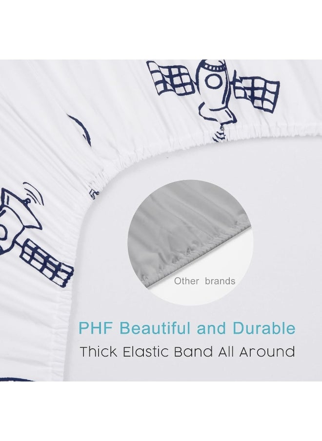 PHF Soft Mini Crib Sheet Set, 2 Pack Silky Comfy Pack N Play Sheets for Boys Girls, Universal Fit for Pack N Play, Playard and Mini Crib Mattresses, Space