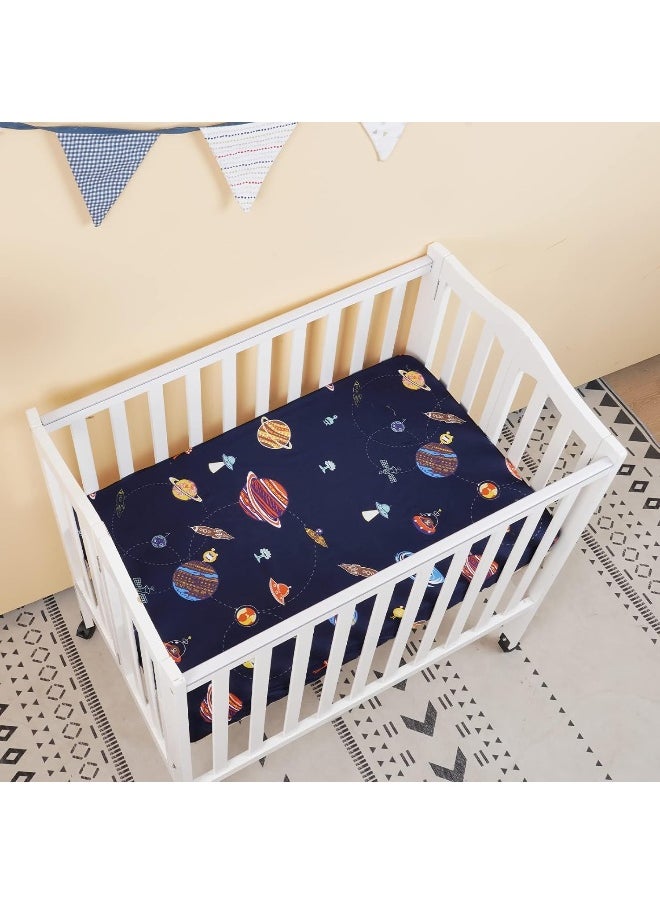 PHF Soft Mini Crib Sheet Set, 2 Pack Silky Comfy Pack N Play Sheets for Boys Girls, Universal Fit for Pack N Play, Playard and Mini Crib Mattresses, Space