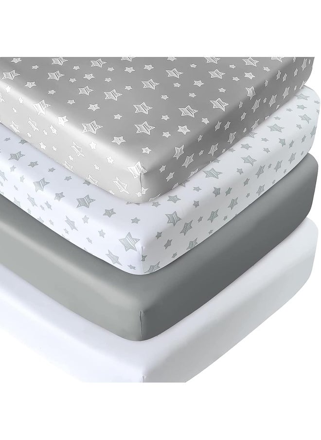 Moonsea Crib Sheets for Boys or Girls 4 Pack, Fitted Crib Sheet for Standard Size Crib and Toddler Mattresses, Soft and Breathable Crib Sheets Baby Gift Boy Set, White