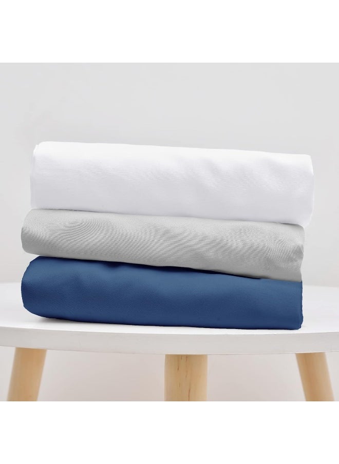 David's Kids 3 Pack Mini Crib Sheets, Ultra Soft Silky Comfy Pack N Play Sheets for Boys Girls Neutral，Universal Fit for Pack N Play, Playard and Mini Crib Mattresses, White & Light Grey & Navy Blue