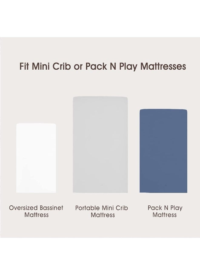 David's Kids 3 Pack Mini Crib Sheets, Ultra Soft Silky Comfy Pack N Play Sheets for Boys Girls Neutral，Universal Fit for Pack N Play, Playard and Mini Crib Mattresses, White & Light Grey & Navy Blue