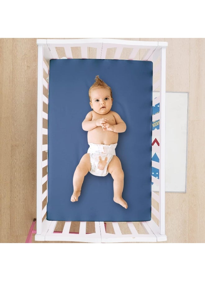David's Kids 3 Pack Mini Crib Sheets, Ultra Soft Silky Comfy Pack N Play Sheets for Boys Girls Neutral，Universal Fit for Pack N Play, Playard and Mini Crib Mattresses, White & Light Grey & Navy Blue