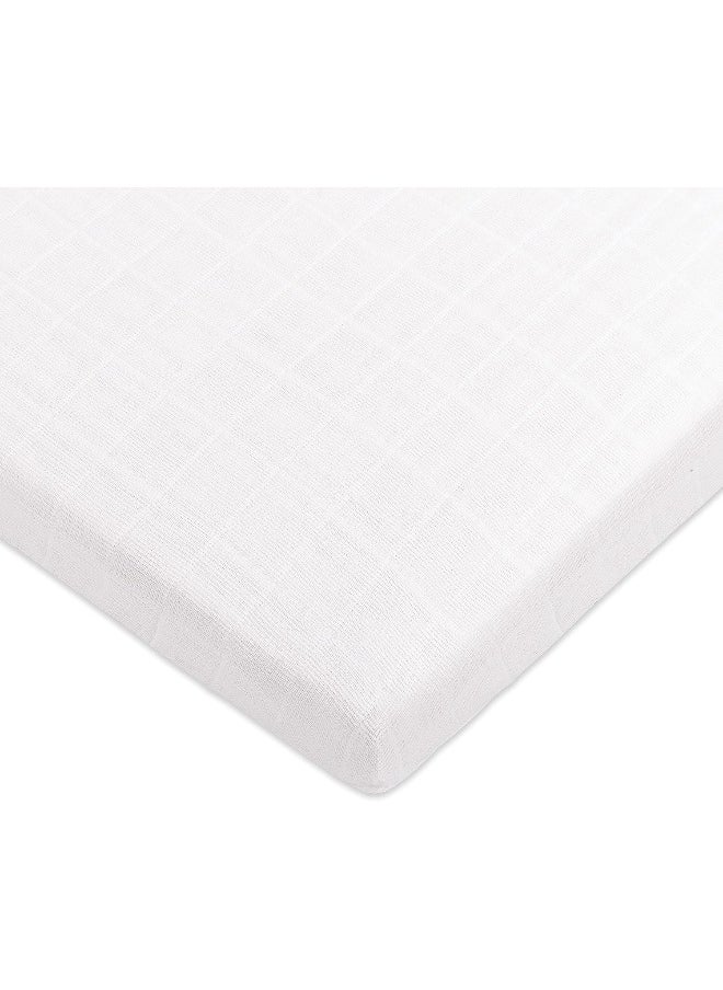 babyletto 100% Organic Cotton All-Stages Midi Crib Sheet, GOTS-Certified, Fitted 360°, Ultra-Soft and Breathable Muslin - Plain White