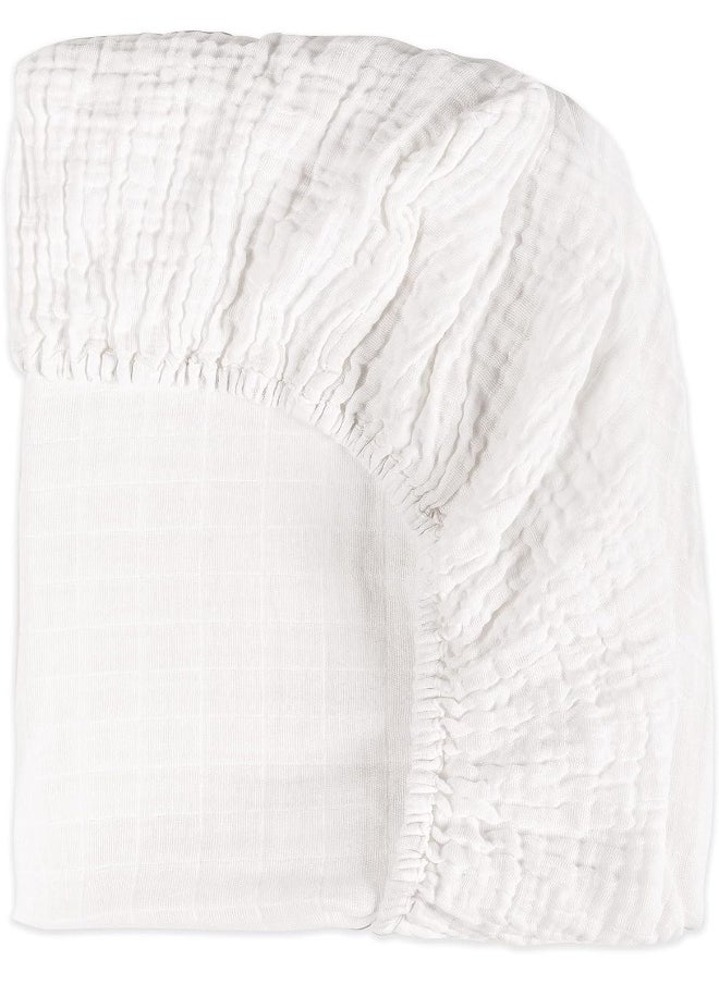babyletto 100% Organic Cotton All-Stages Midi Crib Sheet, GOTS-Certified, Fitted 360°, Ultra-Soft and Breathable Muslin - Plain White