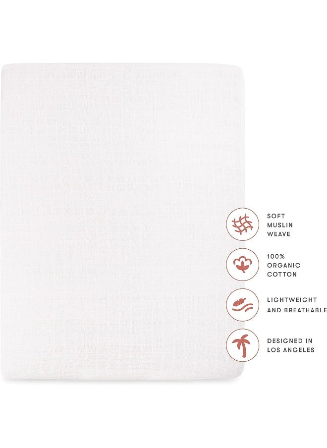 babyletto 100% Organic Cotton All-Stages Midi Crib Sheet, GOTS-Certified, Fitted 360°, Ultra-Soft and Breathable Muslin - Plain White