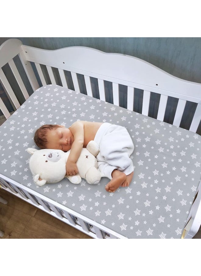Moonsea Crib Sheets for Girls 2 Pack, Fitted Crib Sheet for Standard Size Crib and Toddler Mattresses, Soft and Breathable Material, Grey & Pink