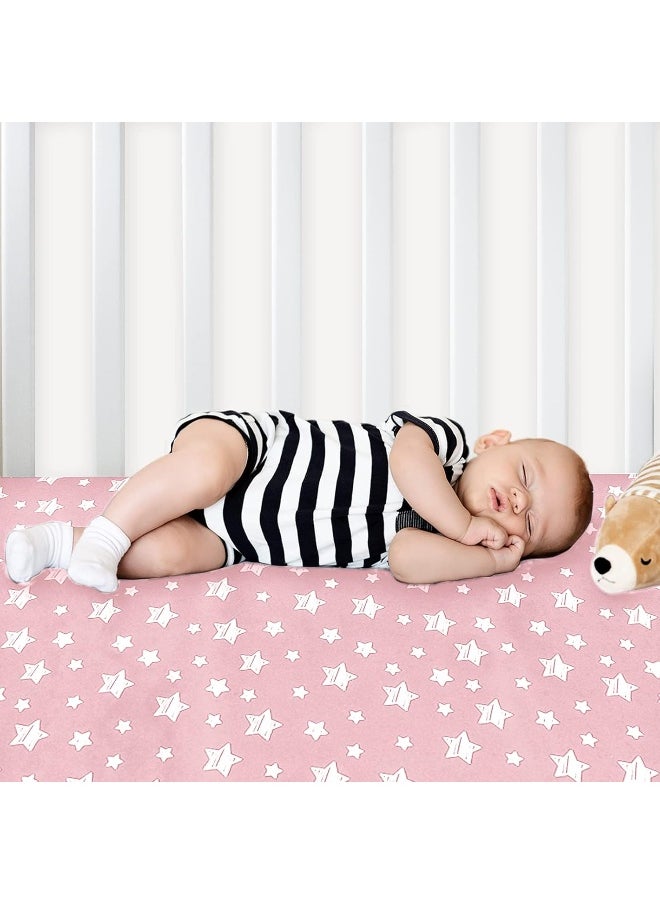 Moonsea Crib Sheets for Girls 2 Pack, Fitted Crib Sheet for Standard Size Crib and Toddler Mattresses, Soft and Breathable Material, Grey & Pink