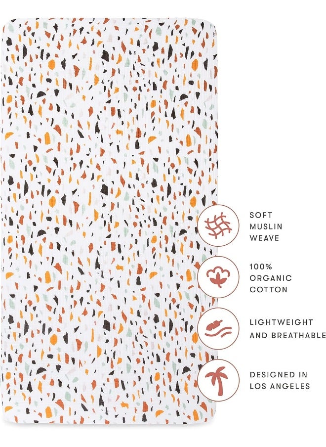 Babyletto 100% Organic Cotton Crib Sheet, GOTS-Certified, Fitted 360°, Ultra-Soft and Breathable Muslin - Terrazzo