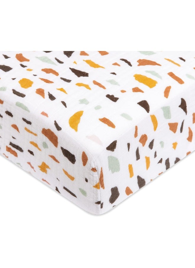 Babyletto 100% Organic Cotton Crib Sheet, GOTS-Certified, Fitted 360°, Ultra-Soft and Breathable Muslin - Terrazzo